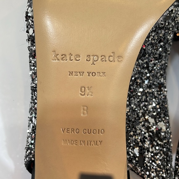 Kate Spade Glitter New York Heels Sandal Size 9.5 Black Silver Bow EUC - Picture 7 of 9